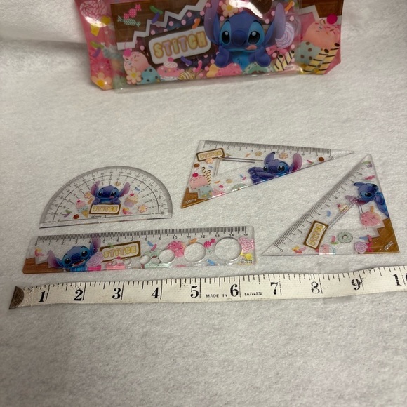 STITCH 4 RULER SET with 2 Plastic Pouches Dessert Print Disney Japan - Picture 7 of 12